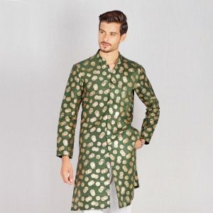 Elegant Green Silk Kurta with Golden Buta Work