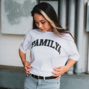 Women's Trendy White "PAMILYAR" Graphic T-Shirt
